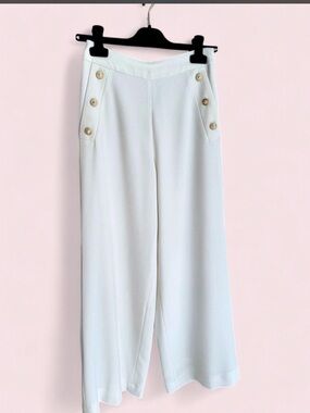 Women’s Edward Achour White Wide-Leg Button Detail Pants